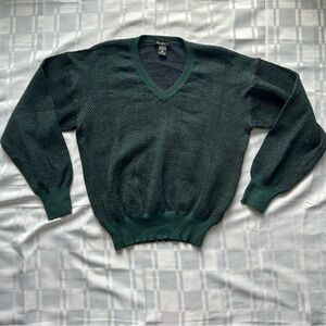 Holt Renfrew Vintage Green Chevron Print Long Sleeve Wool Knit Sweater